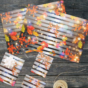 Moderne Glamour Silberstreifen Herbstblätter Fall Geschenkpapier Set