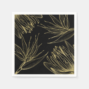 Moderne glamouröse goldene und schwarze tropische  serviette