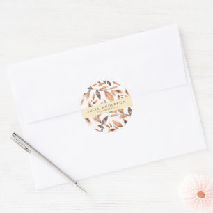 Moderne glänzende Rose Gold Botanische Blätter Mus Runder Aufkleber