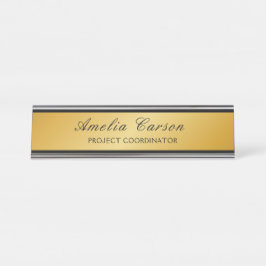 Moderne Glas Gold & Schwarz - Logo, Name, Titel hi Schreibtischnamensplakette