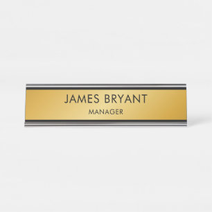Moderne Glasige Goldene und Schwarze - Logo, Name, Schreibtischnamensplakette