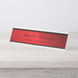 Moderne Glasige Rot & Schwarz - Logo, Name, Titel  Schreibtischnamensplakette