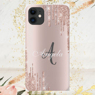 Moderne Glitter-Drips Roségold,Monogramm Case-Mate iPhone Hülle