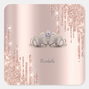 Moderne Glitter-Drips-Roségold-Tiara Quadratischer Aufkleber