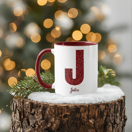 Moderne Glitter-Monogramm-J-Tasse mit Namen Tasse