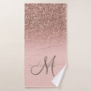 Moderne Glitter Pailletten Ombre Roségold Monogram Badhandtuch Set
