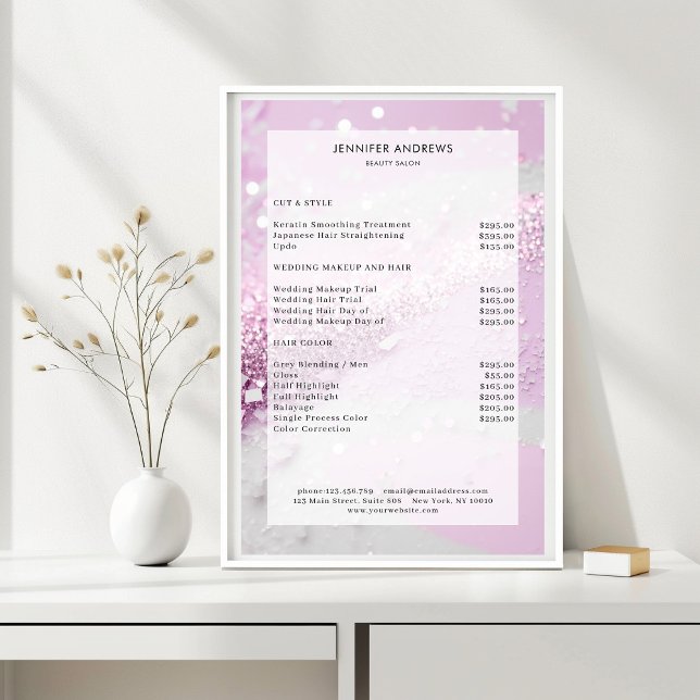Moderne Glitter-Salon-Preisliste Poster (Von Creator hochgeladen)