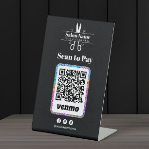 Moderne Glitter Salon Scan-to-Pay Venmo-QR-Code Sockelschild