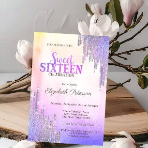 Moderne Glitter-Tropfen Ombre Metallisch Sweet 16 Einladung