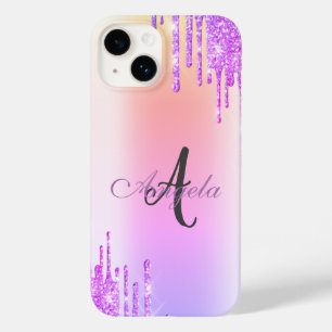 Moderne Glitter-Tropfen, Ombre, Monogramm  Case-Mate iPhone 14 Hülle