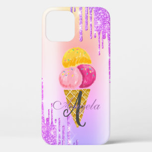 Moderne Glitter-Tropfen, Ombre, Monogramm Eiscreme Case-Mate iPhone Hülle