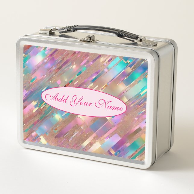Moderne Glitzer Opal Holographic Collection Metall Brotdose (Vorderseite)