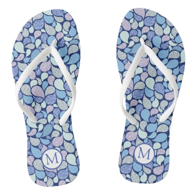 Moderne Glitzer Paisley Muster Monogram Flip Flops (Fußbett)
