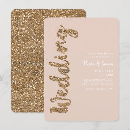Moderne Glitzer Rose Gold Blush Glam Hochzeit Einladung