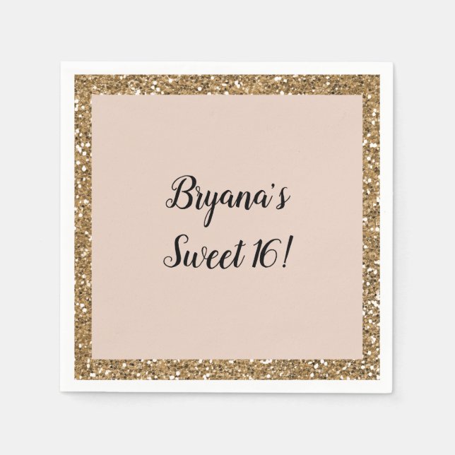 Moderne Glitzer Rose Gold Blush Glam Sweet 16 Part Serviette (Vorderseite)