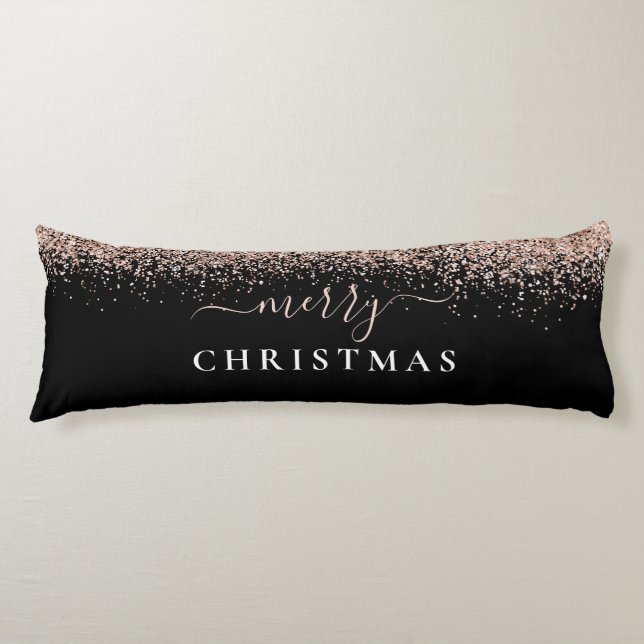 Moderne Glitzer Rose Gold Schwarz Frohe Weihnachte Seitenschläferkissen (Vorderseite)