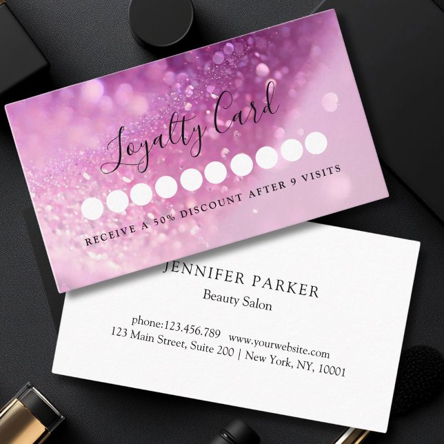Moderne Glitzer Salon & Wellness-Center Loyalty Ca Visitenkarte (Modern Glitter Salon & Spa Loyalty Card)