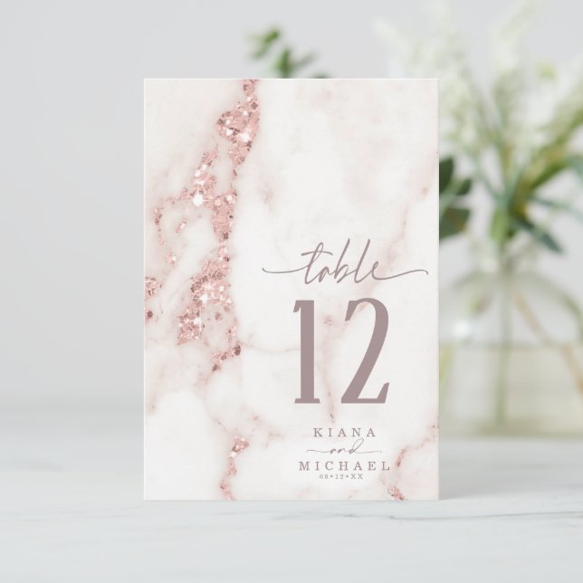 Moderne Glitzer Tischnummer Rose Gold ID816 (Stehend Vorderseite)