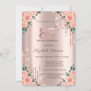 Moderne Glitzer Tropfen Blumengewächse Rose Gold 8 Einladung