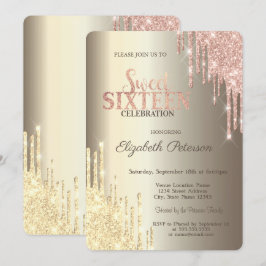 Moderne Glitzer Tropfen Champagne Gold Sweet 16 Einladung