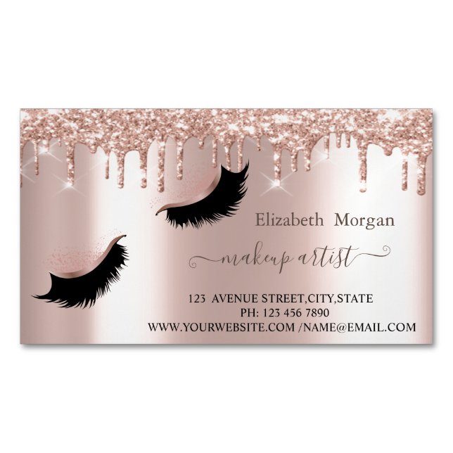 Moderne Glitzer Tropfen Imitate Lashes, Makeup Art Magnetische Visitenkarte (Vorderseite)