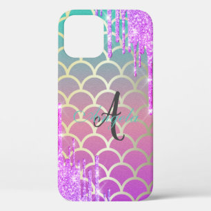 Moderne Glitzer Tropfen Mermaid-Skala ,Monogramm Case-Mate iPhone Hülle