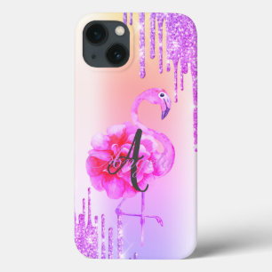 Moderne Glitzer-Tropfen, Ombre, Monogram, Flamingo Case-Mate iPhone Hülle