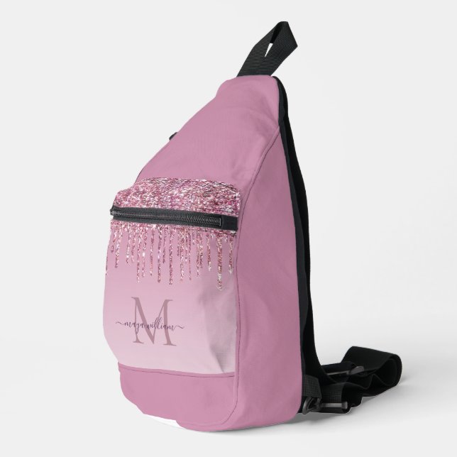 Moderne Glitzer Tropfen Personalisiert Monogramm N Crossbody Bag (Rechte Ecke)