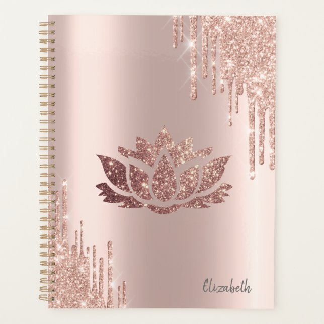 Moderne Glitzer Tropfen Rose Gold Lotus Planer (Vorderseite)