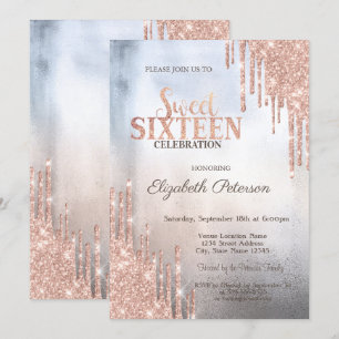 Moderne Glitzer Tropfen Rose Gold Metallic Sweet 1 Einladung