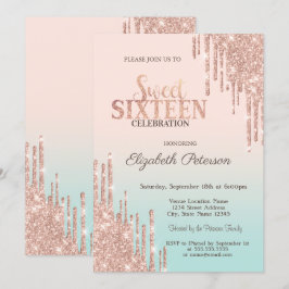 Moderne Glitzer Tropfen Rose Gold Ombre Sweet 16 Einladung