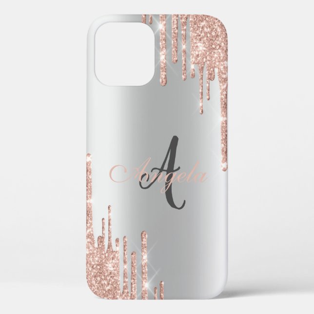 Moderne Glitzer Tropfen Rose Gold, Silber, Monogra Case-Mate iPhone Hülle (Rückseite)