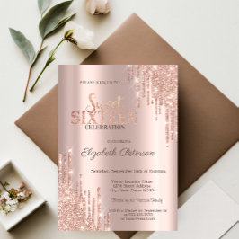 Moderne Glitzer Tropfen Rose Gold Sweet 16 Einladung