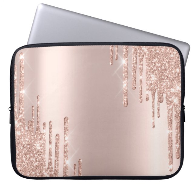 Moderne Glitzer Tropfen Rosen Gold Laptopschutzhülle (Vorderseite)