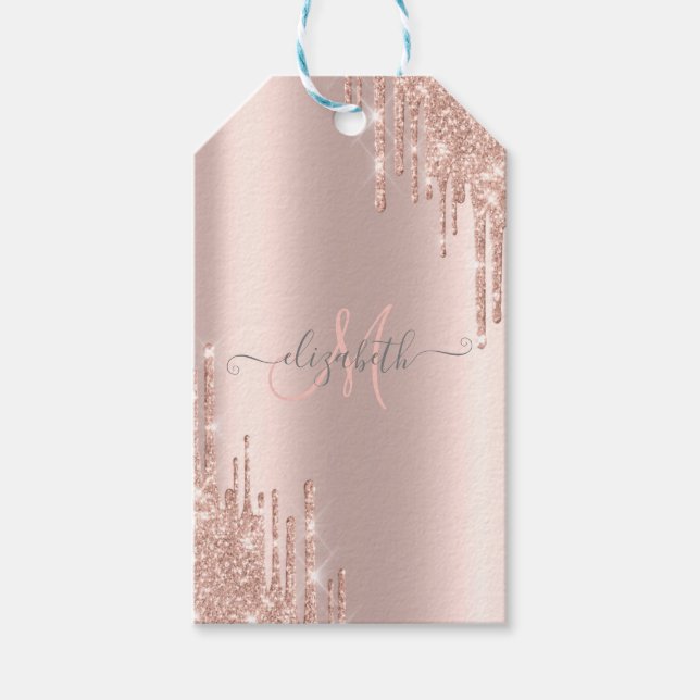 Moderne Glitzer Tropfen Rosen Gold Monogram Geschenkanhänger (Vorderseite)