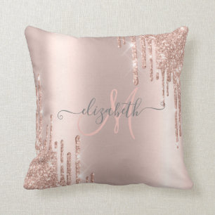 Moderne Glitzer Tropfen Rosen Gold Monogram Kissen