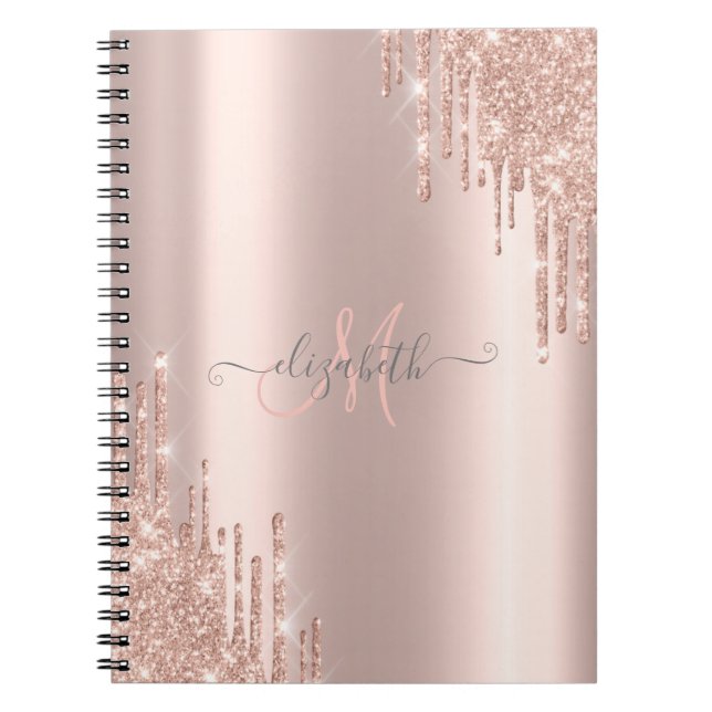 Moderne Glitzer Tropfen Rosen Gold Monogram Notizblock (Vorderseite)