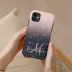 Moderne Glitzern in Schwarz und Rosa Glitzer Case-Mate iPhone Hülle
