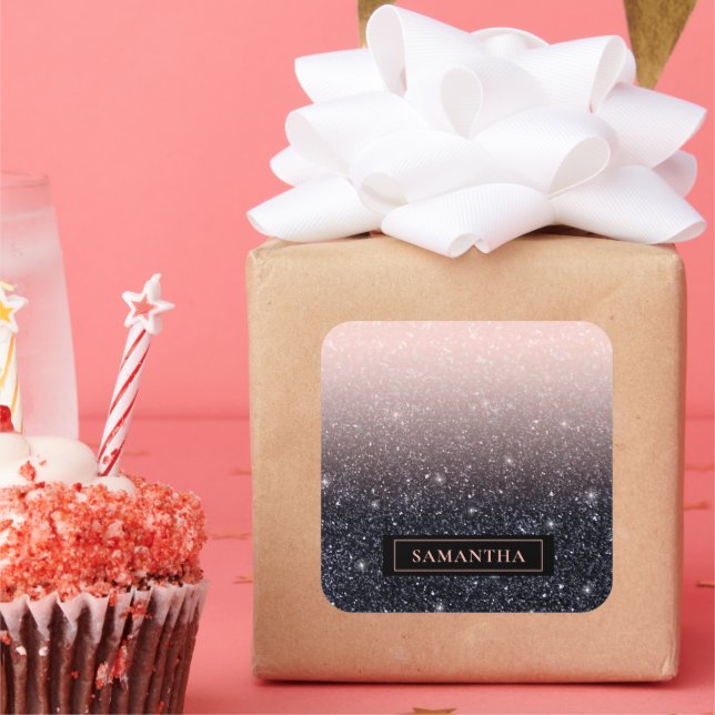 Moderne Glitzern in Schwarz und Rosa Glitzer Quadratischer Aufkleber (Party)