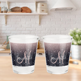 Moderne Glitzern in Schwarz und Rosa Glitzer Schnapsglas