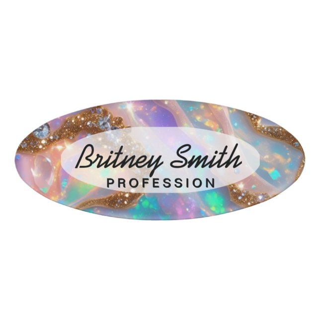 Moderne glitzernde Opal Hintergrund Namenschild (Vorderseite)