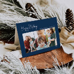 Moderne glückliche Ferien | Blau geklappt Drei-Fot Feiertagskarte<br><div class="desc">Ein moderner Urlaub | Die blaue, gefaltete 3-Foto-Urlaubskarte eignet sich perfekt für Ihr minimalistisches Shabby Chic. Die minimale whimsical handgeschriebene Kalligraphie ist delikat und rustikal, bleibe elegant und elegant. Sie werden feststellen, dass alles über dieses Produkt bearbeitbar ist, also fühlen Sie sich frei, Bilder oder mehr Text hinzuzufügen. Wenn Sie...</div>