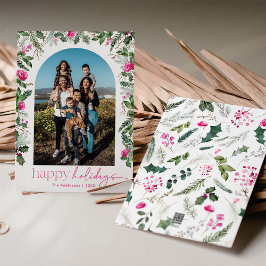 Moderne glückliche Ferien Bright Pink & Greenery A Feiertagskarte