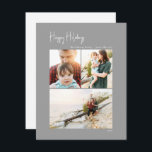 Moderne glückliche Ferien | Silver Vertical 3 Foto Feiertagskarte<br><div class="desc">Ein moderner Urlaub | Silber vertikale 3 Foto Ferienkarte ist perfekt für Ihr minimalistisches Shabby Chic boho silber und weiß Urlaub Gruß. Die minimale whimsical handgeschriebene Kalligraphie ist delikat und rustikal, bleibe elegant und elegant. Sie werden feststellen, dass alles über dieses Produkt bearbeitbar ist, also fühlen Sie sich frei, Bilder...</div>