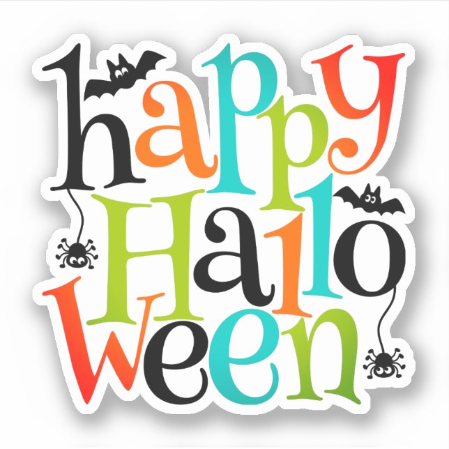 Moderne glückliche Halloween Typografie Fledermäus Aufkleber (Vorderseite)