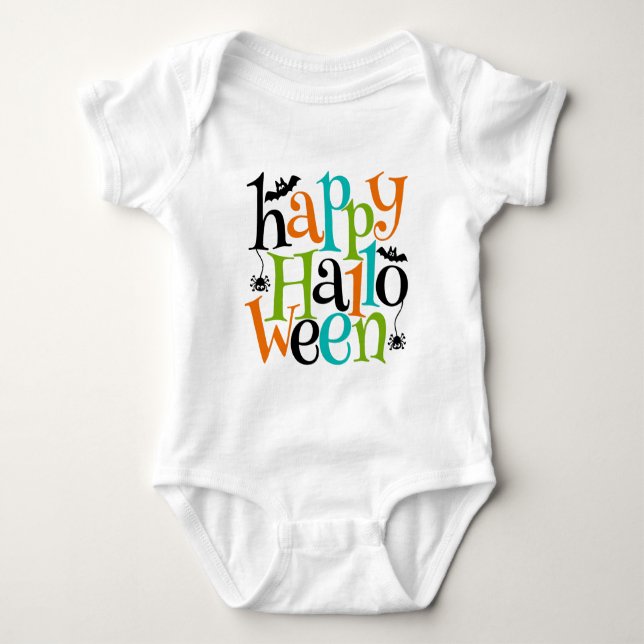 Moderne glückliche Halloween Typografie Fledermäus Baby Strampler (Vorderseite)