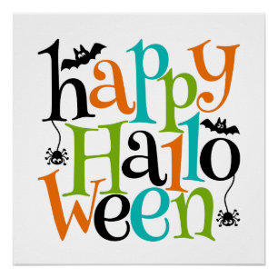 Moderne glückliche Halloween Typografie Fledermäus Poster