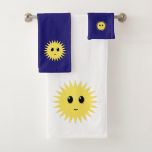 Moderne glückliche Sonnen Gesicht auf Marineblau u Badhandtuch Set