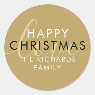 Moderne glückliche Weihnachten Gold Chic Schrift L Runder Aufkleber