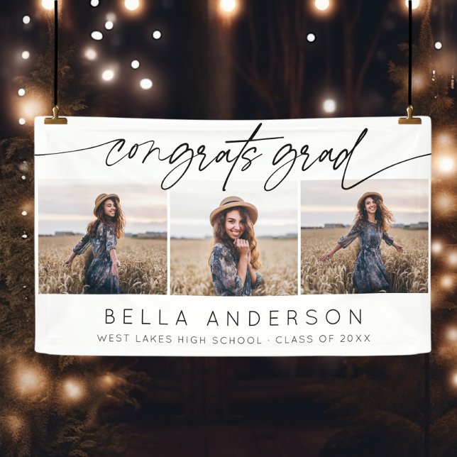 Moderne Glückwunsch Grad Drehbuch 3 Foto Collage Banner (Von Creator hochgeladen)